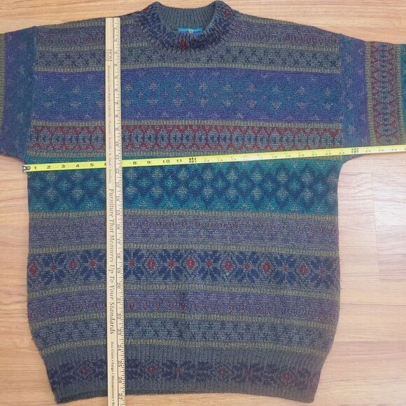 VINTAGE WoodWard Italy Wool Mohair Sweater Size Large Mixed color/print Grandpa - Picture 8 of 9